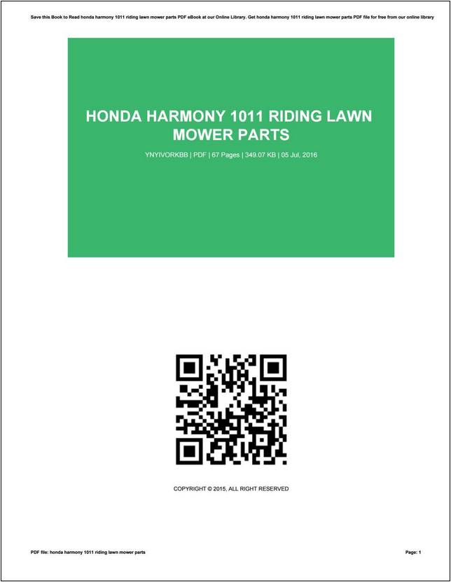 Honda Harmony 1011 Riding Lawn Mower Manual