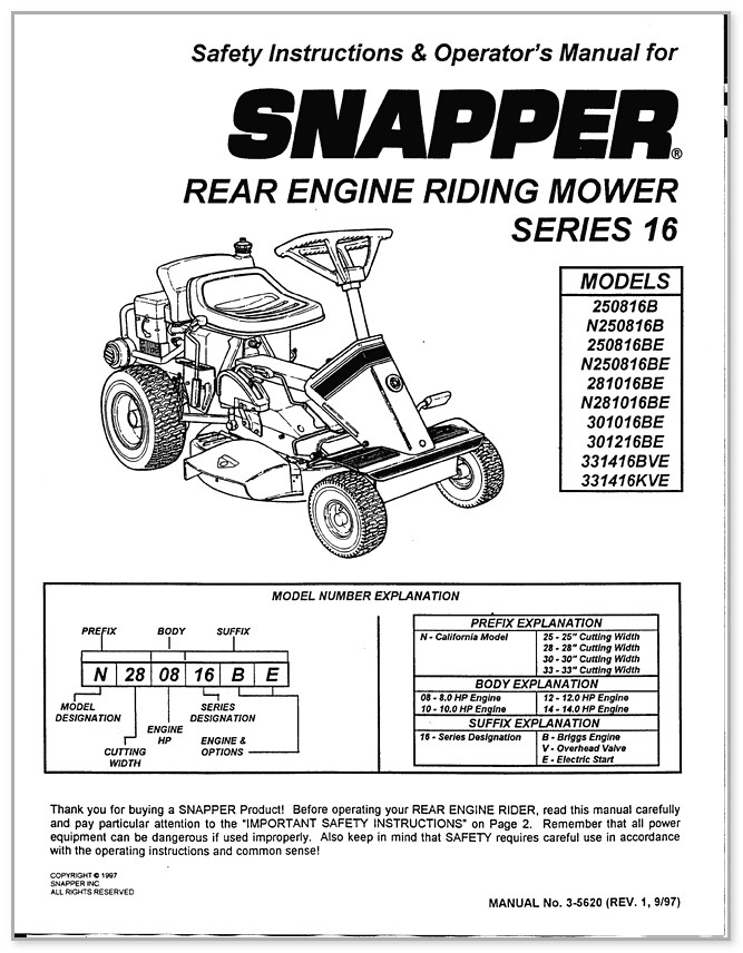 Snapper Riding Lawn Mower Parts Diagram