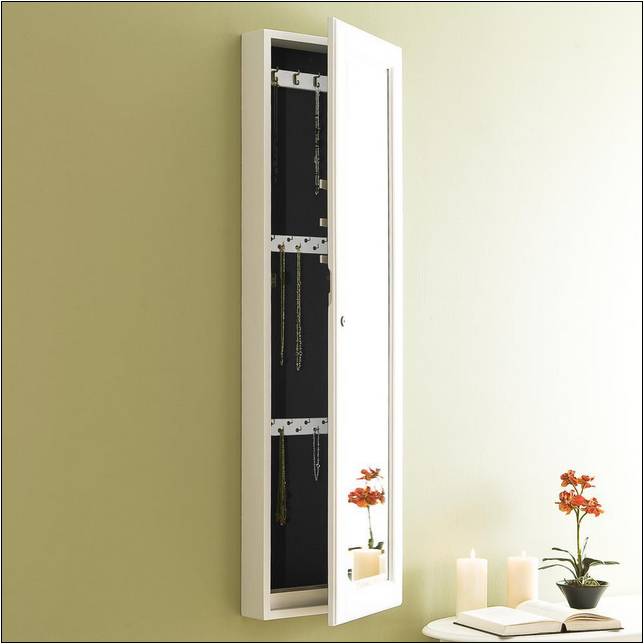 Wall Mount Jewelry Armoire With Mirror