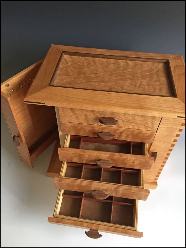 Wooden Jewelry Box With Necklace Hooks